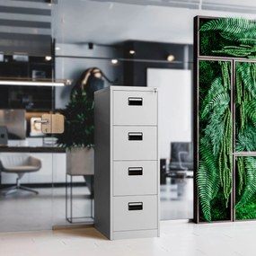 Fém irattartó szekrény, 4 fiókos SARA V4, 460 x 1320 x 620 mm, szürke