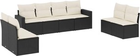 vidaXL 8 részes fekete polyrattan kerti ülőgarnitúra párnákkal