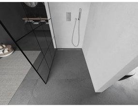 Mexen Kioto, Walk-In zuhanyparaván 130 x 200 cm, 8 mm átlátszó üveg fekete mintás, csiszolt acél profil, 800-130-101-97-77