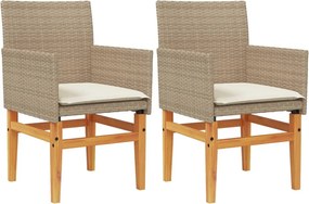 vidaXL 2 db bézs polyrattan és tömör fa kerti szék párnával
