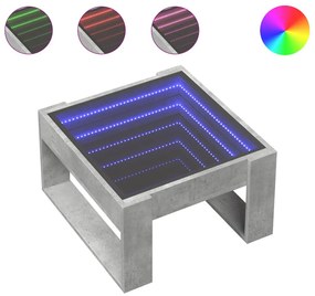 Betonszürke végtelen hatású LED-es dohányzóasztal 50x53x30 cm