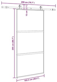 fekete edzett üveg tolóajtó fémszerelék szettel 102,5x205 cm