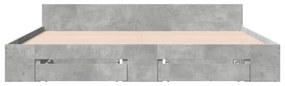 betonszürke szerelt fa ágykeret fiókokkal 200 x 200 cm