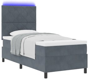 Boxspring Ágy Matraccal és LED-del Sötétszürke 90x200 cm Bársonyos