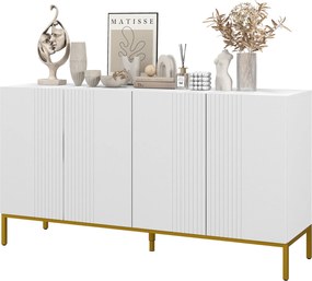 HOMCOM Modern Grafikai Tervezésű Tároló Buffét Szekrény 2 Szekrénnyel, Állítható Polcokkal, Fehér Fa, Arany Fém | Aosom