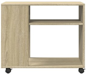 sonoma tölgy színű szerelt fa kisasztal kerekekkel 70x35x60 cm