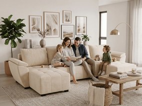 Kinyitható U alakú ülőgarnitúra LIVARO 305x140 cm, krémszínű