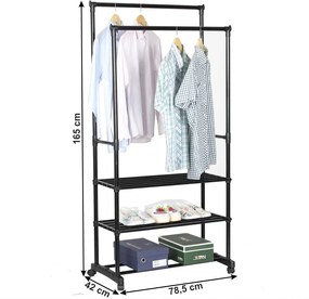 Kétsoros akasztó polcokkal, fekete, TIRUS