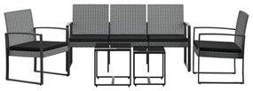 5 részes sötétszürke polyrattan kerti étkezőgarnitúra párnákkal