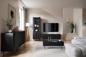 Malmi vitrines szekrény 60 cm négyajtós - matt fekete / fekete lábak