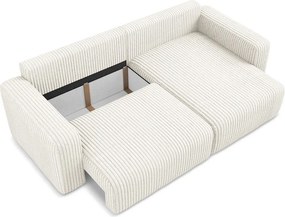 Krémszínű kordbársony kinyitható-tárolóhelyes sarokkanapé (jobb oldali-heverő résszel) Kona – Makamii