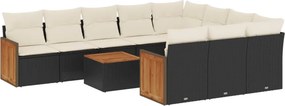 vidaXL 11 részes fekete polyrattan kerti ülőgarnitúra párnákkal