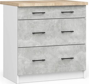 Olivia szekrény S80 3SZ Asztallap Fehér Beton Akd