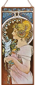 Alfons Mucha - Pávatollas hölgy üvegkép, falikép