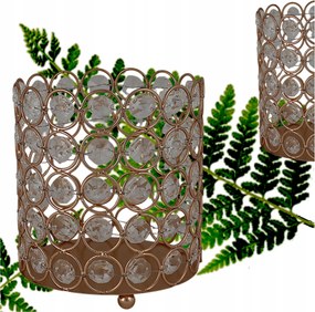 Gyertyatartó Arany Fém Kristályokkal Állvány Henger 12 x 13 cm F0016-G