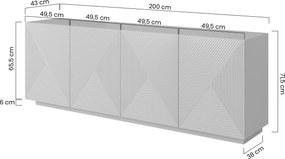 Asha komód 200 cm négyajtós - artisan / fekete matt