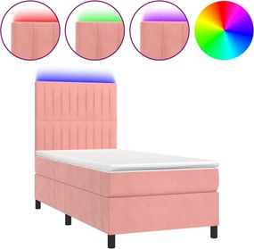 vidaXL rózsaszín bársony rugós és LED-es ágy matraccal 90x190 cm