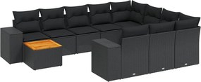 vidaXL 11 részes fekete polyrattan kerti ülőgarnitúra párnákkal