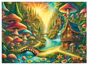 Misztikus erdő a vízesés mellett fa puzzle