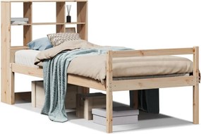 vidaXL tömör fenyőfa könyvespolcos ágy matrac nélkül 90 x 190 cm