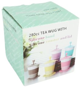 Porcelán bögre AQUELLE szilikon kiegészítőkkel 280 ml, kék