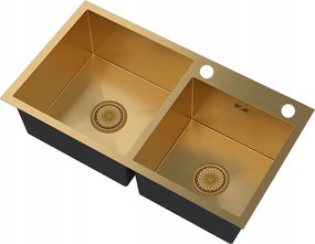 Acél Mosogató 2 Medencés Arany Szívóka Adagoló Cseppegtető BARI784