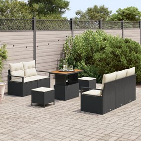 8 Fős Kerti Kanapé Szett Járó Párnák Fekete Poli Rattan Akácia, 2 Személyes Kerti Kanapé Járó Párnákkal Fekete Poli Rattan, 3 Részes Kerti Étkező Szett Járó Párnákkal Fekete Poli Rattan Akácia