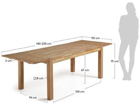 Bővíthető tölgyfa étkezőasztal 140 x 90 cm - Kave Home