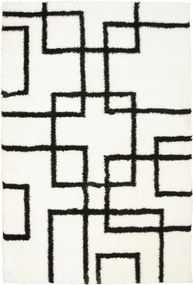 Shaggy Szőnyeg Nappaliba Világos Krém Fekete Geometrikus Vonalak 60x100 cm