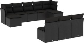 vidaXL 10 részes fekete polyrattan kerti ülőgarnitúra párnákkal