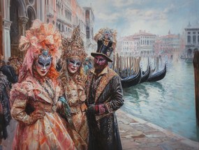 Vászonkép Canvas Farsang Velence Maszkok Gondolák Olaszország Szórakozás 80x60