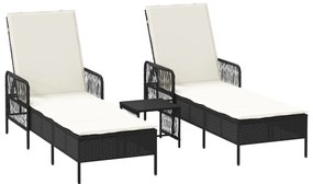 Napozóágy Szett 3 darabos szett Fekete és krém PE rattan, fém