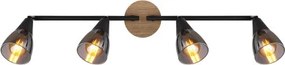 Globo 54311-4 Spotlámpa matt fekete fém, barna fa, füstszínű üveg, mozgatható, HxSzxM: 600x100x190mm, 4x E14 25W 230V kiv.