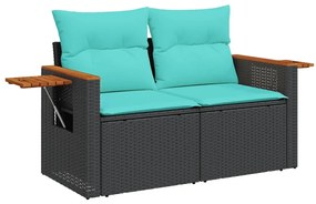 8 részes fekete polyrattan kerti ülőgarnitúra párnával