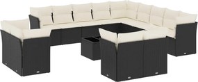 vidaXL 14 részes fekete polyrattan kerti ülőgarnitúra párnákkal