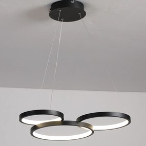 Mennyezeti Lámpa fekete 3 gyűrűs modern függő csillár Led 38W 52cm