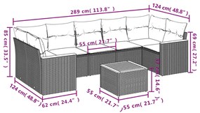 8 részes fekete polyrattan kerti ülőgarnitúra párnákkal