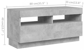 betonszürke TV-szekrény LED-lámpákkal 260 x 35 x 40 cm
