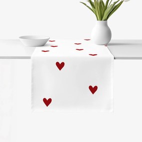 Goldea pamut asztali futó - piros szívecskék, fehér alapon 35x140 cm
