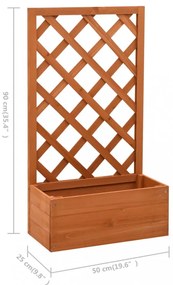 narancssárga tömör fenyőfa rácsos kerti ültetőláda 50x25x90 cm