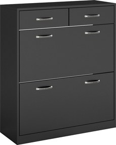 HOMCOM Keskeny Cipőszekrény Cipőtároló Pad 2 Lehajtható Fiókkal és 2 Kihúzható Fiókkal 12 Pár Cipőre 80x30x91,5 cm Fekete | Aosom