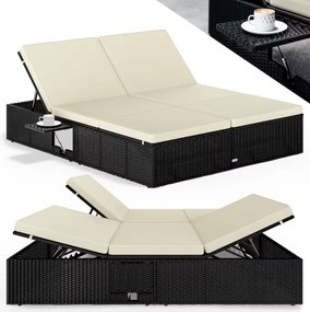 Deuba Kerti rattan ágy 200x160 cm fekete - krémszínű párnák