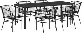 vidaXL Kert étkező szett 7 pcs Fekete polirattan