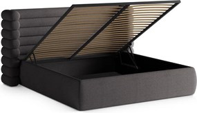 Sötétszürke kárpitozott ágyneműtartós franciaágy ágyráccsal 180x200 cm Mount – Micadoni