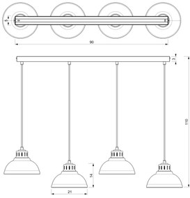 Csillár zsinóron SVEN 4xE27/15W/230V fekete
