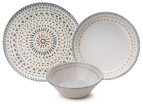 12 darabos, élénk színű porcelán étkészlet