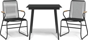 vidaXL 3 részes fekete PVC rattan kerti étkezőgarnitúra