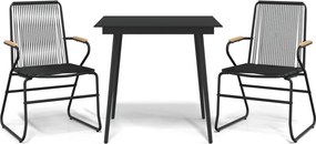 vidaXL 3 részes fekete PVC rattan kerti étkezőgarnitúra