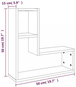 2 db füstös tölgy színű szerelt fa falipolc 50 x 15 x 50 cm