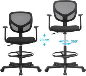 Ergonomikus irodai szék kartámaszokkal, magas forgó szék 55-75 cm ülésmagasság, fekete